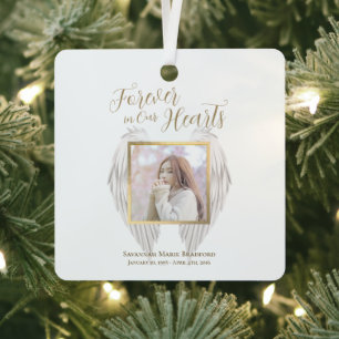 Elegant Memorial Forever in Our Hearts Photo Metal Tree Decoration