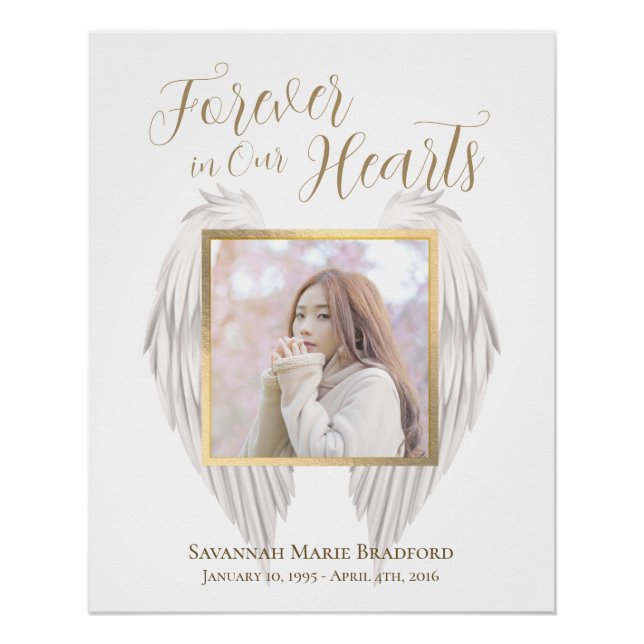 Elegant Memorial Forever in Our Hearts Photo Poster (Front)