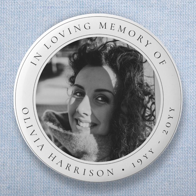 Elegant Memorial | Funeral Favor Black and White 6 Cm Round Badge (Creator Uploaded)