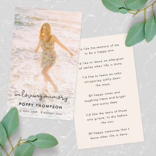 Elegant Memorial   Funeral Favour Poem Card