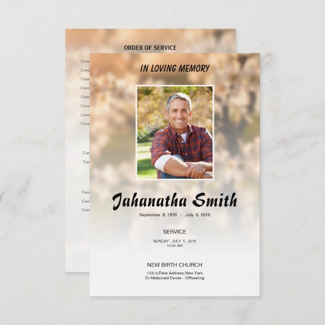 Elegant Memorial Funeral Program Card (Front/Back)
