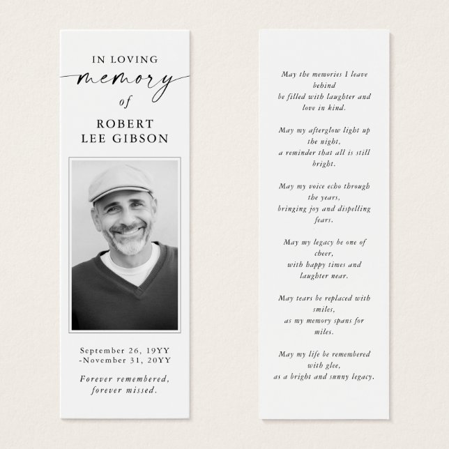 Elegant Memorial Funeral Sympathy Photo Bookmark (Front & Back)