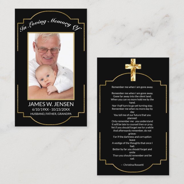 Elegant Memorial Photo Funeral Prayer Card (Front/Back)