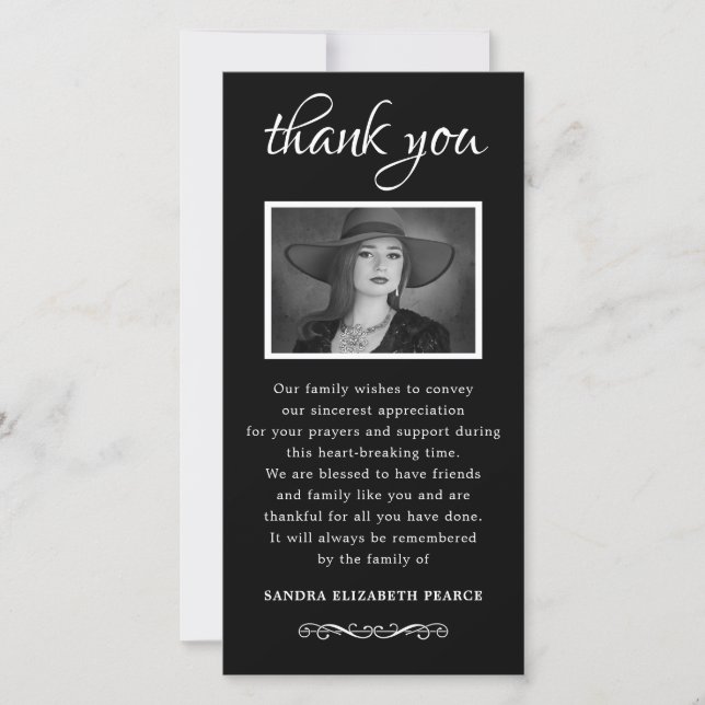 Elegant Memorial Photo | Funeral Thank You Note Announcement (Front)