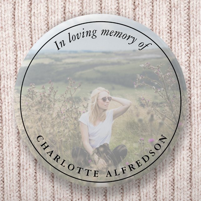 Elegant Memorial Photo In Loving Memory Funeral 6 Cm Round Badge (Creator Uploaded)