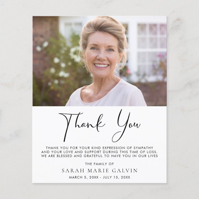 Elegant Memorial Photo Thank You Card (Front)