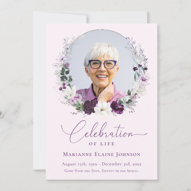 Elegant Memorial Pink Floral Celebration of Life  Invitation (Front)
