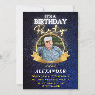 Elegant Men Navy Photo 82nd birthday Invitation