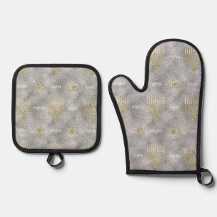 Elegant Menorahs Oven Mitt & Pot Holder Set