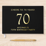 Elegant Mens 70th Birthday Party Guest Book<br><div class="desc">Elevate his 70th birthday party with this elegant black guestbook featuring genuine gold foil,  "Cheers to 70 Years" and his name in modern lettering,  Personalise the title on the spine and change the foil colour to silver if desired.</div>