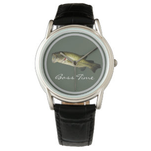 Elegant Men's Bass Fish Time Black Leather Custom Watch