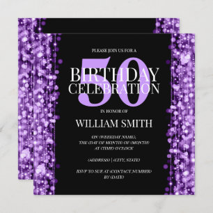 Elegant Mens Birthday Party Sparkles Purple Invitation