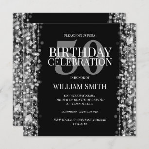 Elegant Mens Birthday Party Sparkles Silver Invitation