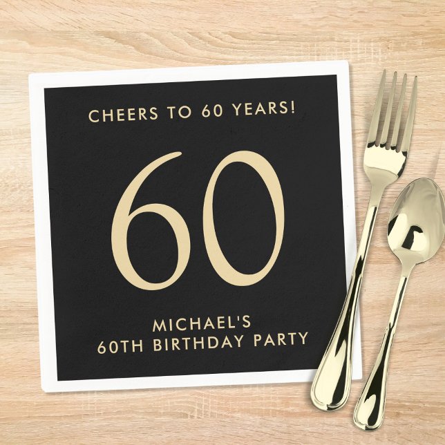 Elegant Mens Black Gold 60th Birthday Party Napkin (Creator Uploaded)