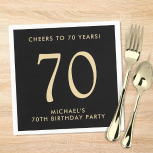 Elegant Mens Black Gold 70th Birthday Party Napkin