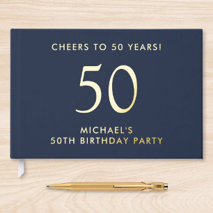 Elegant Mens Blue 50th Birthday Party Guest Book