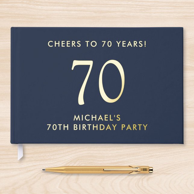 Elegant Mens Blue 70th Birthday Party Guest Book (Creator Uploaded)