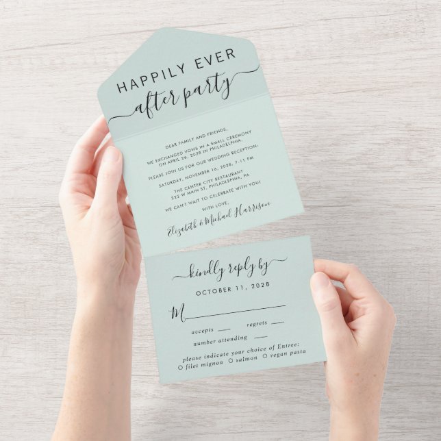 Elegant Menu Choice Mint Wedding Reception All In One Invitation (Tearaway)