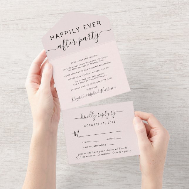 Elegant Menu Choice Pink Wedding Reception All In One Invitation (Tearaway)