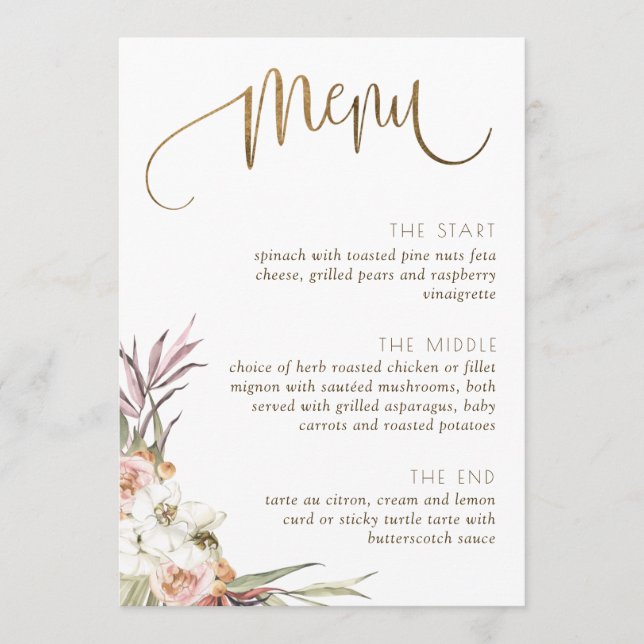 Elegant Menu/Place Card Dried Palm Leaves Green (Front)