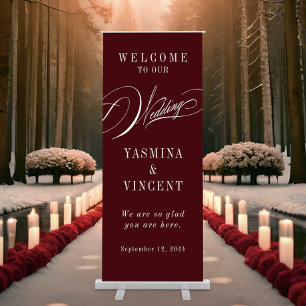 Elegant Merlot Calligraphy Wedding Retractable Banner