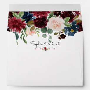 Elegant Merlot Navy Blue Floral Wedding Envelope