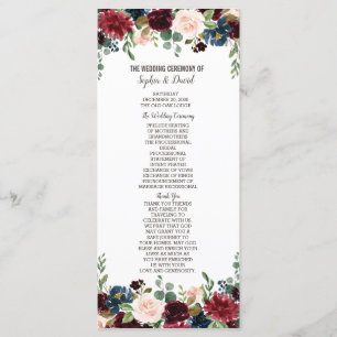 Elegant Merlot Navy Blue Floral Wedding Program Programme