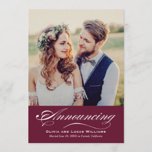 Elegant Merlot Script Wedding Photo Reception Invitation