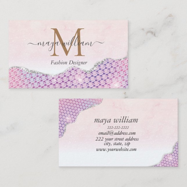 Elegant  Mermaid Edges Pink Glitter Agate   Calling Card (Front/Back)