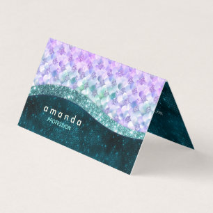 elegant mermaid iridescent faux glitter monogram business card