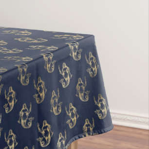 Elegant Mermaid Navy Metallic Gold Theme Party Tablecloth