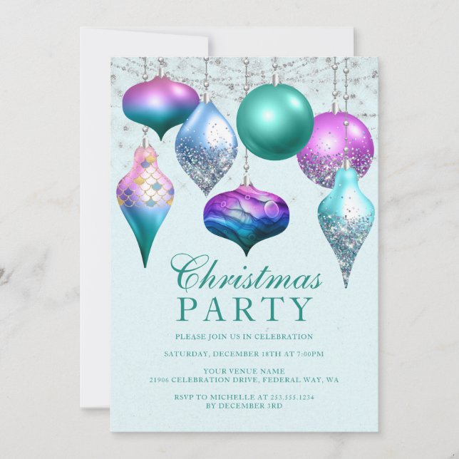 Elegant Mermaid Ornament Christmas Party Invitation (Front)