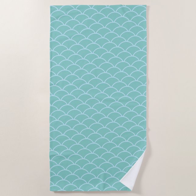 Elegant Mermaid Pattern on Light Teal Beach Towel (Front)