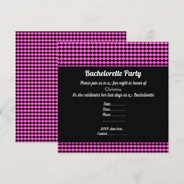 ELEGANT MERMAID SCAL PINK BLACK PARTY BACHELORETTE INVITATION (Front/Back)