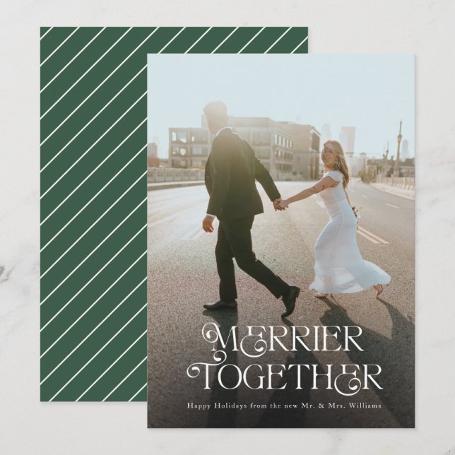 Elegant Merrier Together Family or Newlywed  Holid Holiday Card (Front/Back)