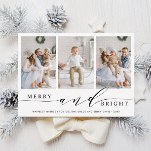 Elegant Merry and Bright 3 Photo Holiday Card