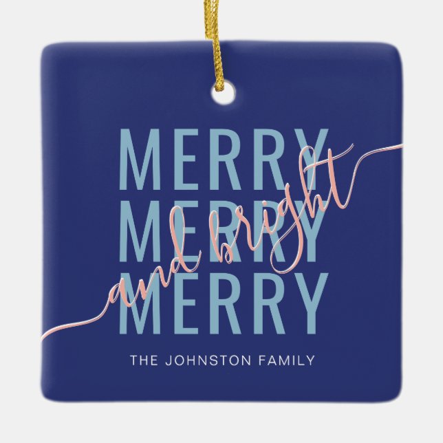 Elegant merry and bright Christmas Ceramic Ornament (Front)