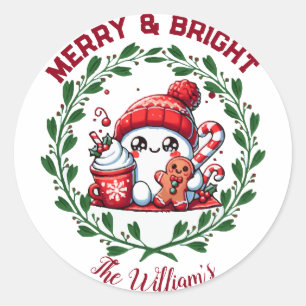 Elegant Merry and Bright Christmas  Classic Round Sticker