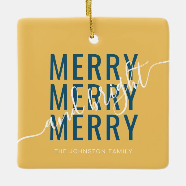 Elegant merry and bright Christmas holiday Ceramic Ornament (Front)