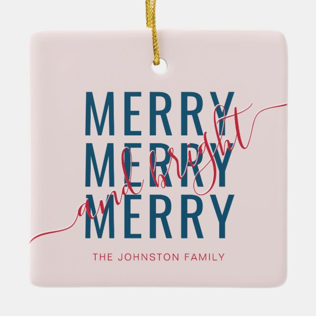 Elegant merry and bright Christmas holiday Ceramic Ornament (Front)