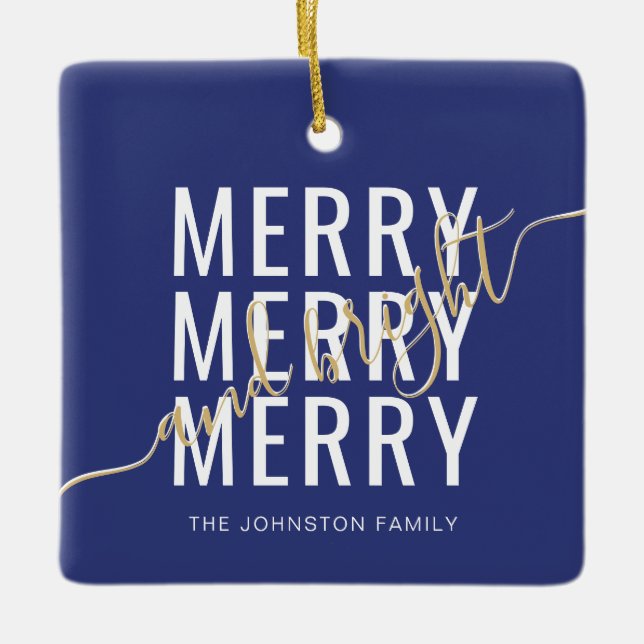 Elegant merry and bright Christmas holiday Ceramic Ornament (Front)