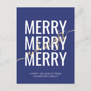 Elegant merry and bright Christmas navy holiday Postcard