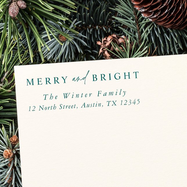 Elegant Merry and Bright Christmas Return Address Rubber Stamp (Creator Uploaded)