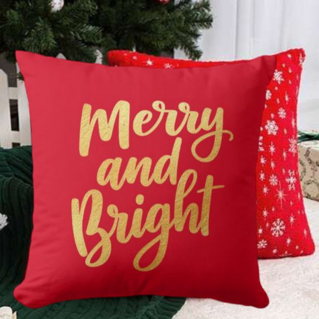 Elegant Merry and Bright - Gold Script Holiday Cushion (Merry and Bright pillow)