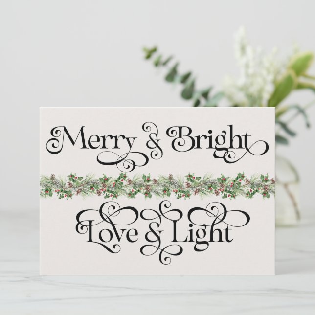 Elegant Merry and Bright in Love and Light Holiday Card (Standing Front)