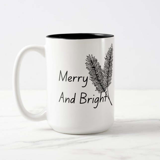Elegant Merry And Bright Minimalist Holiday Card Two-Tone Coffee Mug (Left)