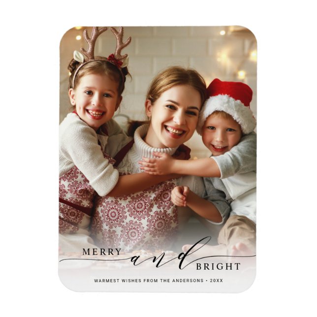 Elegant Merry and Bright Photo Holiday  Magnet (Vertical)