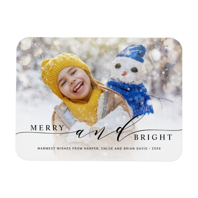 Elegant Merry and Bright Photo Holiday  Magnet (Horizontal)