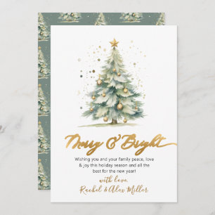 Elegant Merry and Bright Script Tree Non Photo Holiday Card