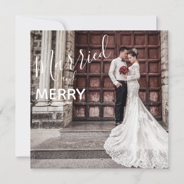 Elegant Merry and Married Elegant Photo Wedding Thank You Card (Front)